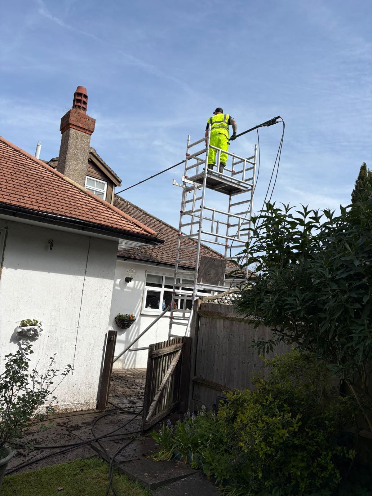 KC Cleaning Solutions roof cleaning from scaffold tower 1